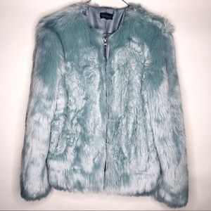 NEW Topshop Light Blue Faux Fur Coat